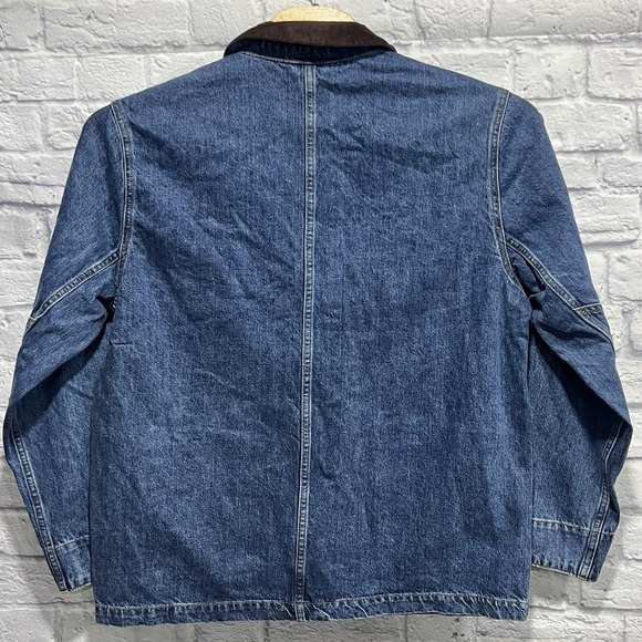 Everlane Blue Jean Jacket with Brown Collar - Picture 2 of 9